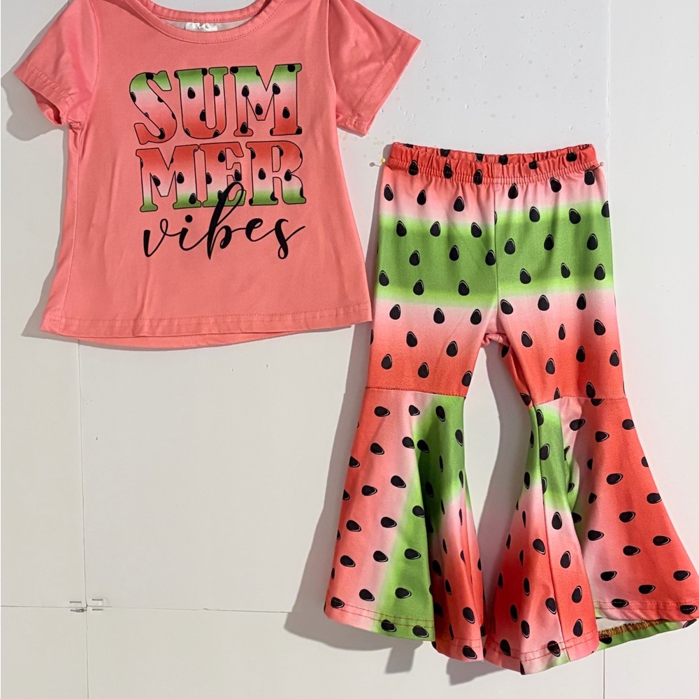 Summer Vibes Pink T-Shirt and Watermelon Pants Set
